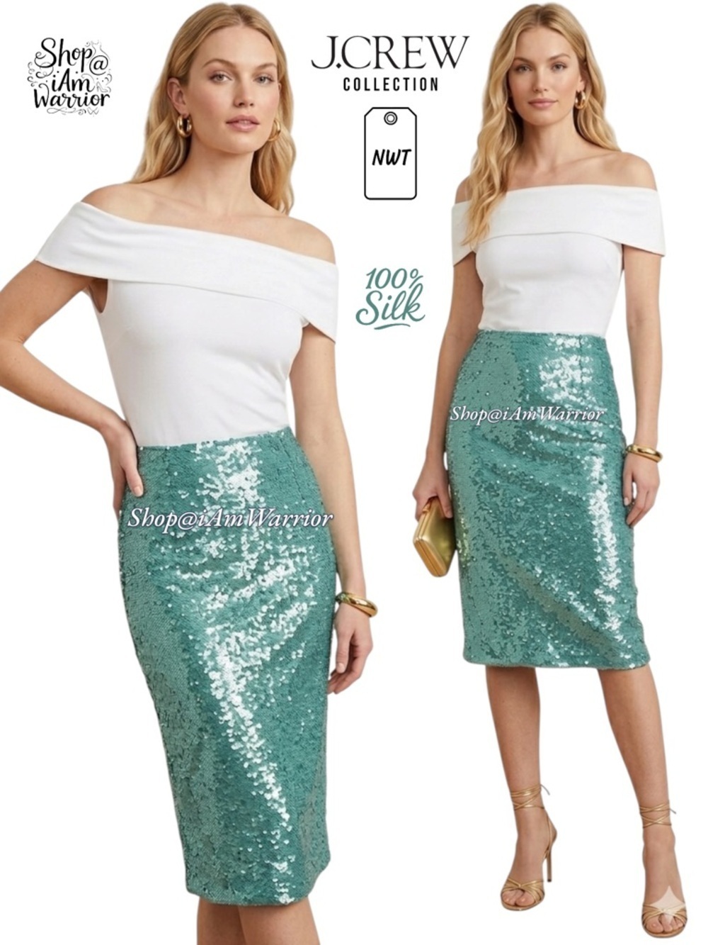 J.Crew Collection NWT silk tiffanyblue sequin no.2 pencil skirt @shop@iamwarrior